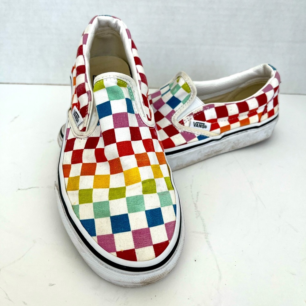 Van Rainbow Checkered Slip-on Sneakers Women’s Size 7